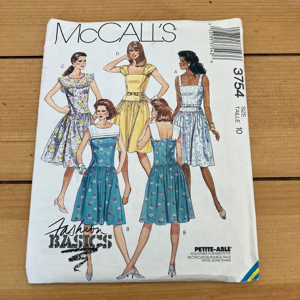 Square Neck Sundress Sailor Collar Dress McCall's Pattern 3754 Sz 10 Vintage 80s
